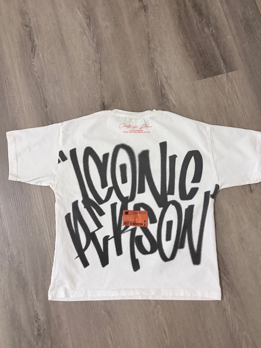 Zara Kids White Short Sleeve Tee with Black and Orange Graphic